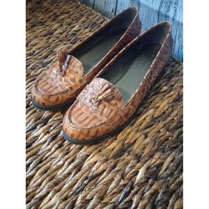 Talbots Laura Tassel Brown Croc Embossed Driving Moccasins Loafer ‎ Women's 7.5B